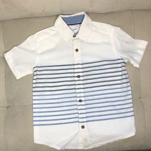Cater’s Button Down Short Sleeve Dress Shirt- White with Blue/Grey Stripes 4T
